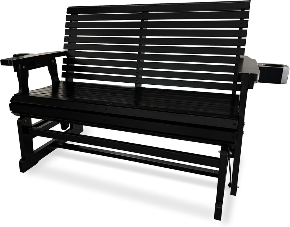 Fortune Candy Patio Glider with Cup Holders, Matte Black, 2-Seater