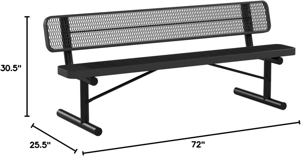 Bench, Black, Expanded, 6Ft, with Back, Portable