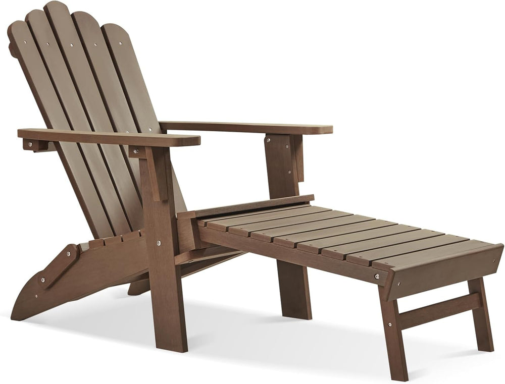 Folding Adirondack Chairs with Retractable Ottoman, Dark Brown