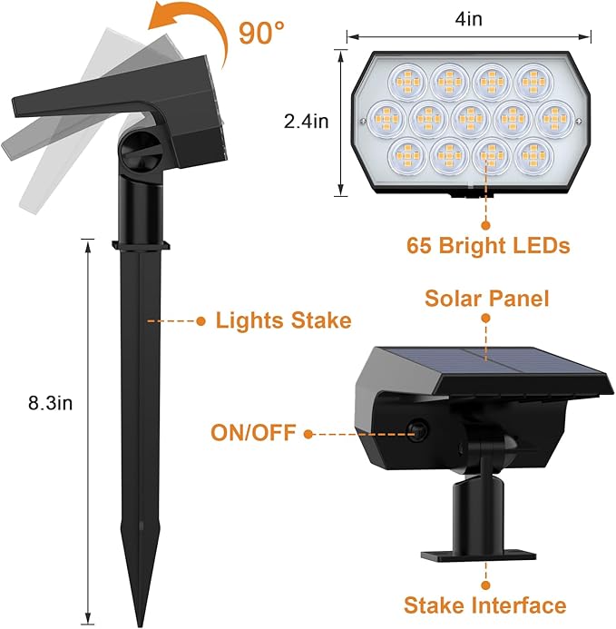 WELALO Solar Spot Lights Outdoor, [10 Pack/65 LED/3 Modes] 2-in-1 Solar Lands...