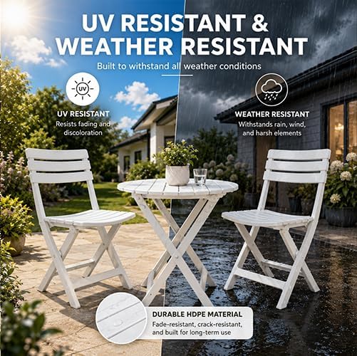 3-Piece Outdoor Bistro Set with Folding Table and Chairs, White