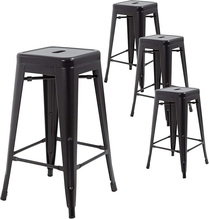 FDW Metal Bar Stools Set of 4 Counter Height Bar Stools 24 Inches Industrial ...