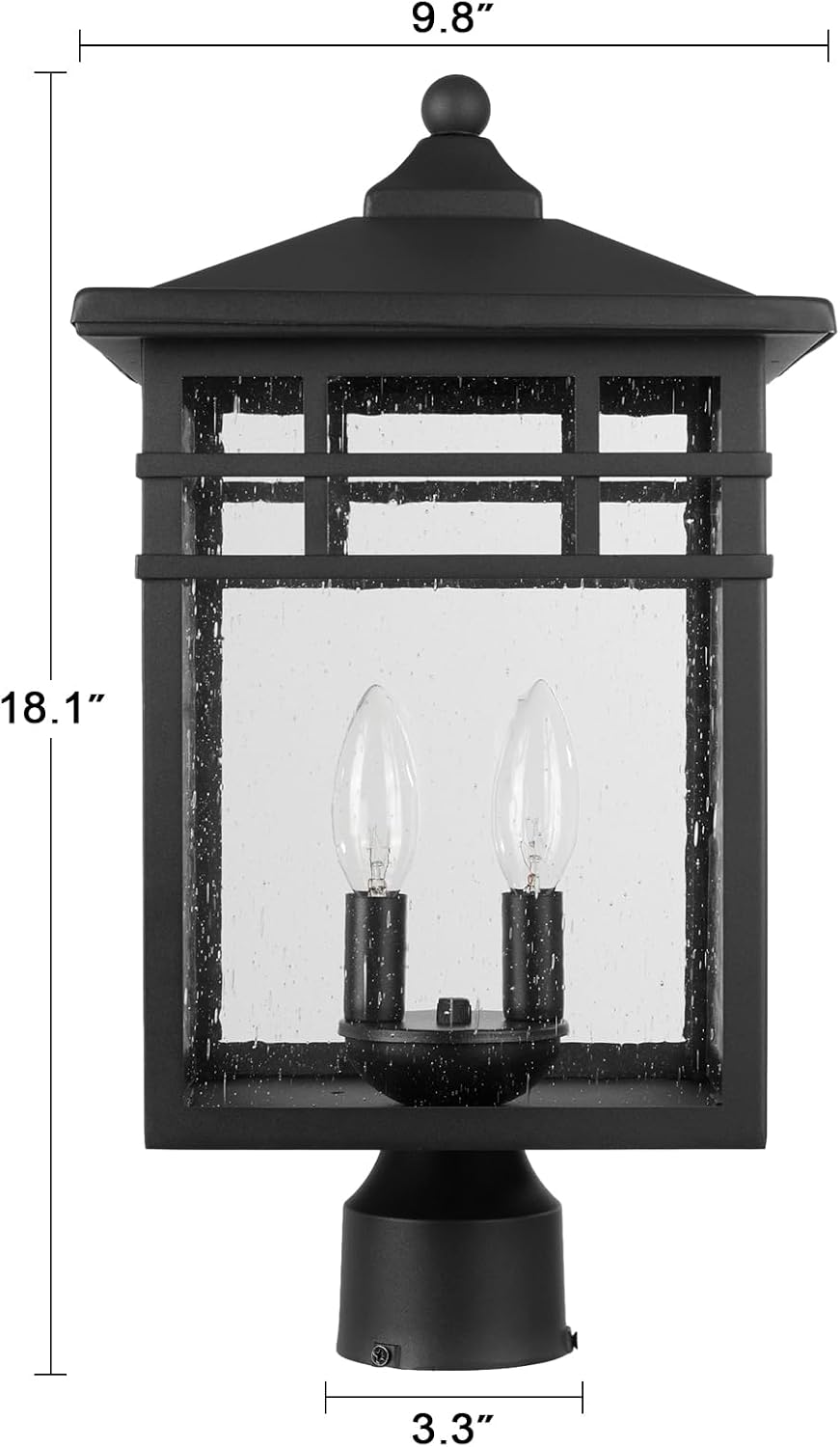 Outdoor Post Light Fixture, 2-Light Large Exterior Pillar Lantern with Black ...