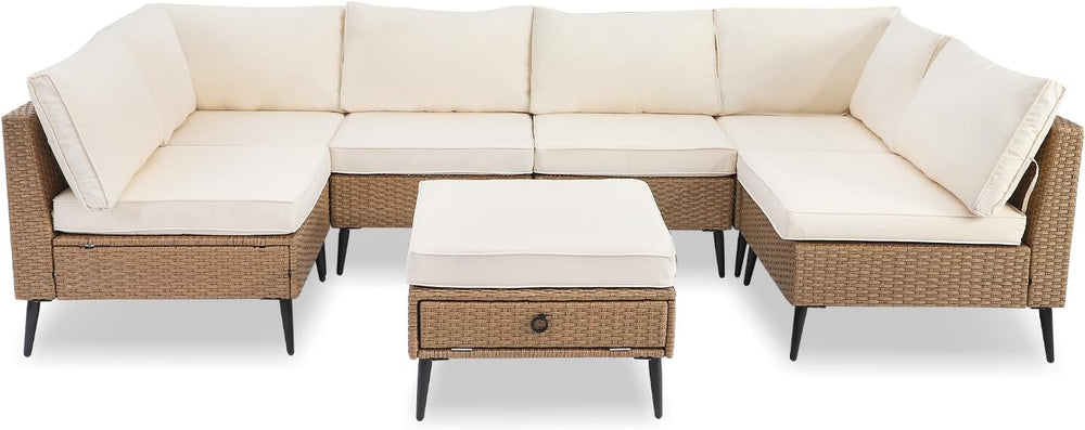 LVUYOYO 7 Pieces Outdoor Patio Furniture Set, Wicker Sectional Sofa Set