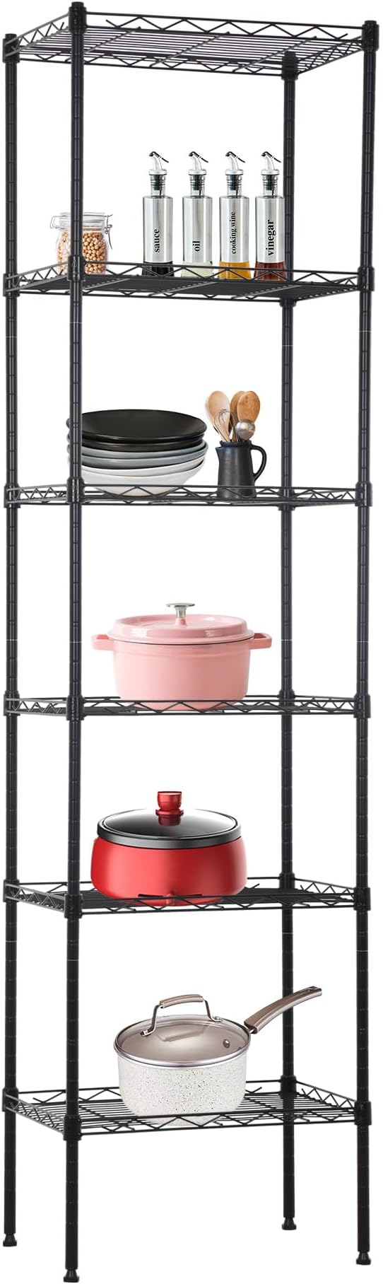 BestOffice | 6-Tier Wire Storage Shelves | 17x12x64 | Black | with Adjustable...