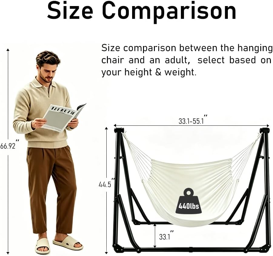 2-in-1 Hammock Chair, Foldable Steel Stand Indoor Outdoor Swing Bag