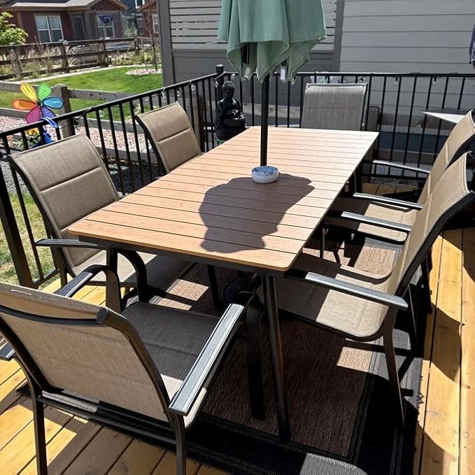 70" Patio Outdoor Dining Table for 4-6, Weather-Resistant Wood-Grain Top...