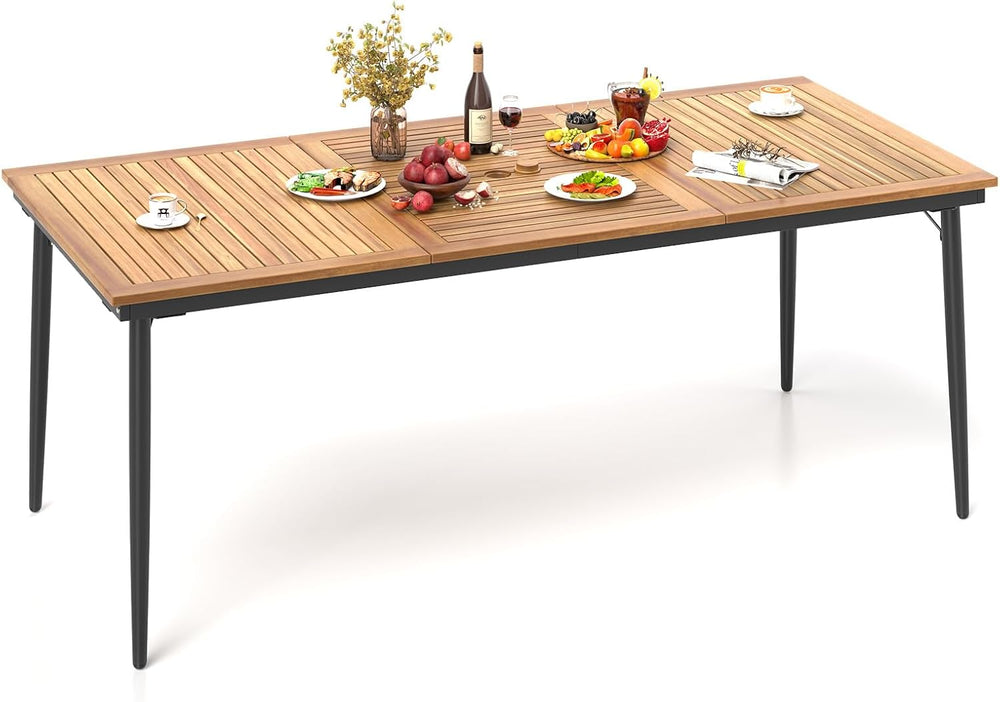 RELAX4LIFE Wooden Outdoor Dining Table for 8, 79’’ Acacia Wood Patio Table w/...
