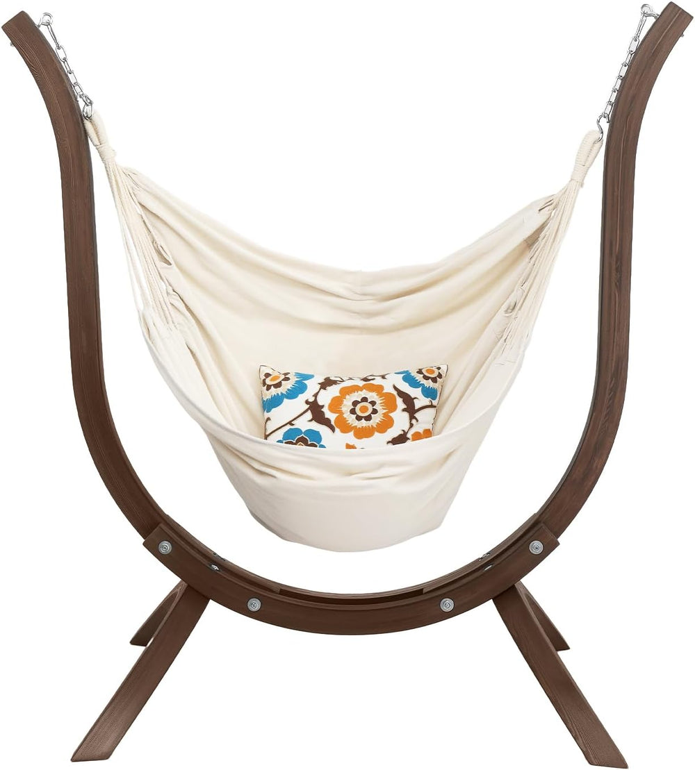 550 LBS Hand-Made Elegant Hammock Chair W/Stand, Premium Curved Wooden Hammoc...
