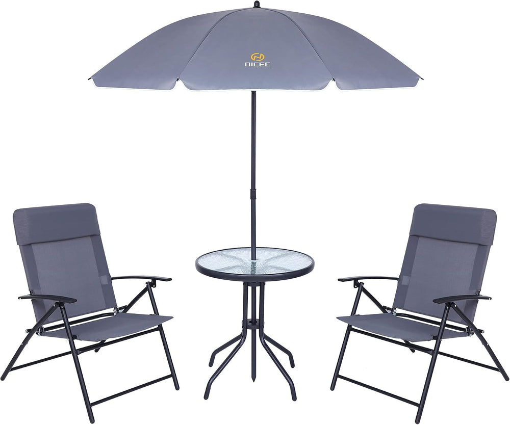 Nice C 4 Piece Patio Furniture Set with Umbrella, Outdoor Dining Set (Grey)