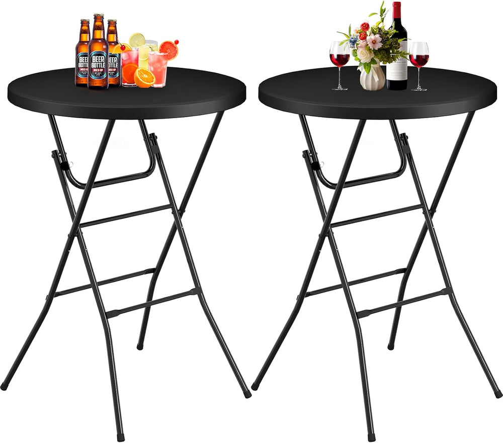 32" Round Folding Table, Plastic Bar Height Tables for Parties, Black