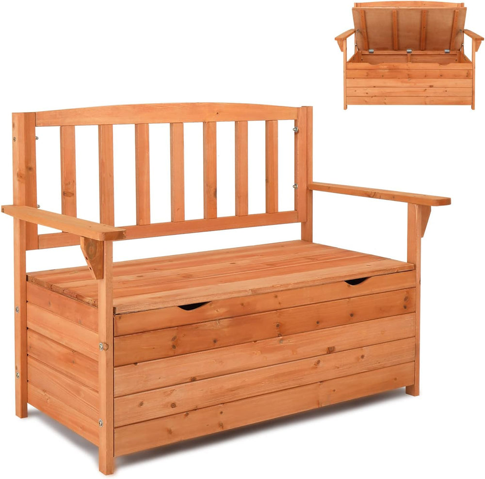 Outvita Outdoor Wood Storage Bench, Deck Box Loveseat, Natural