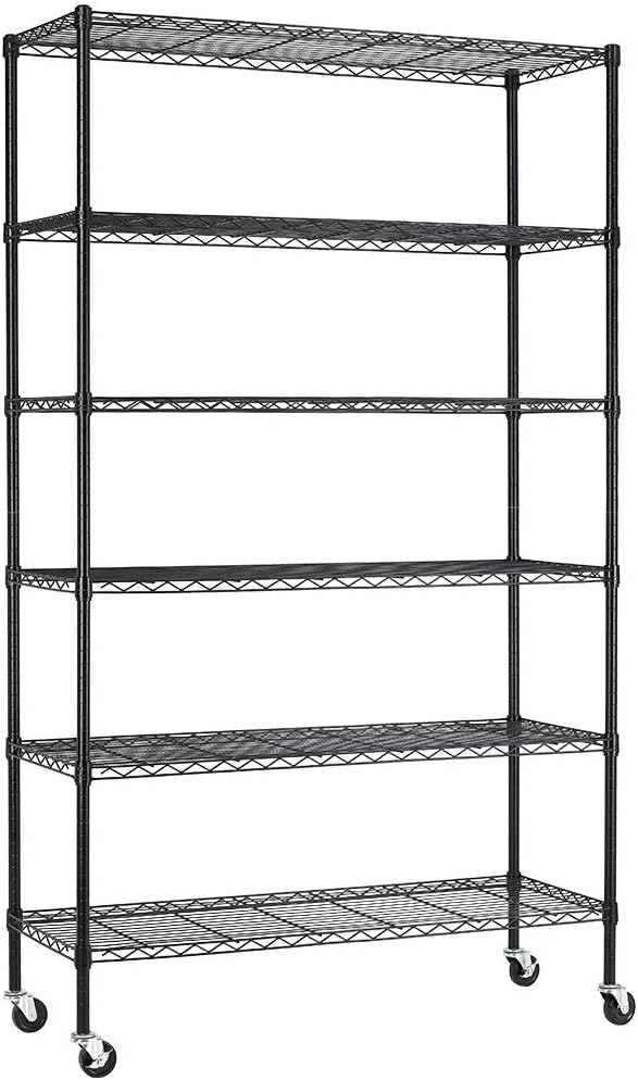 FDW Wire Shelving Unit with Wheels Steel 6 Tier Heavy Duty Layer Rack Storage...