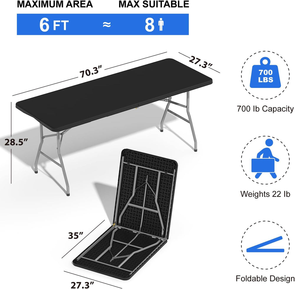 4 Pack Folding Stools with Foldable Table 6ft, Heavy Duty Dining Table and Ch...