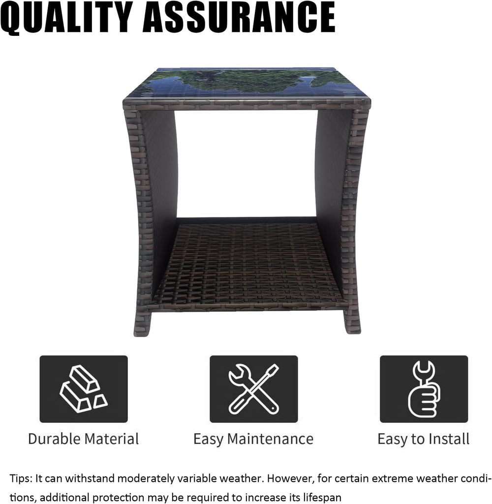 Rattan Side Table,Outdoor Patio Wicker Table,Modern Patio End Side Table with...