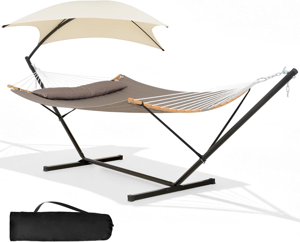 SUNCREAT 2 Person Hammock with Stand for Outside, Brown