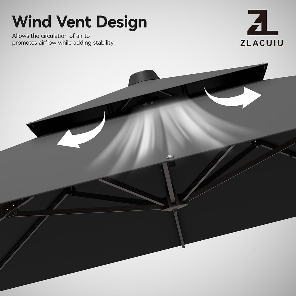 9x12FT Grey Cantilever Outdoor Patio Umbrella with Base, Large Rectangular Of...