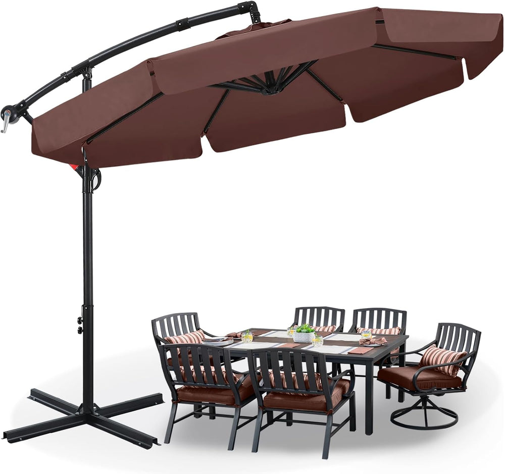 ABCCANOPY 9FT Scalloped Cantilever Patio Umbrella, Brown