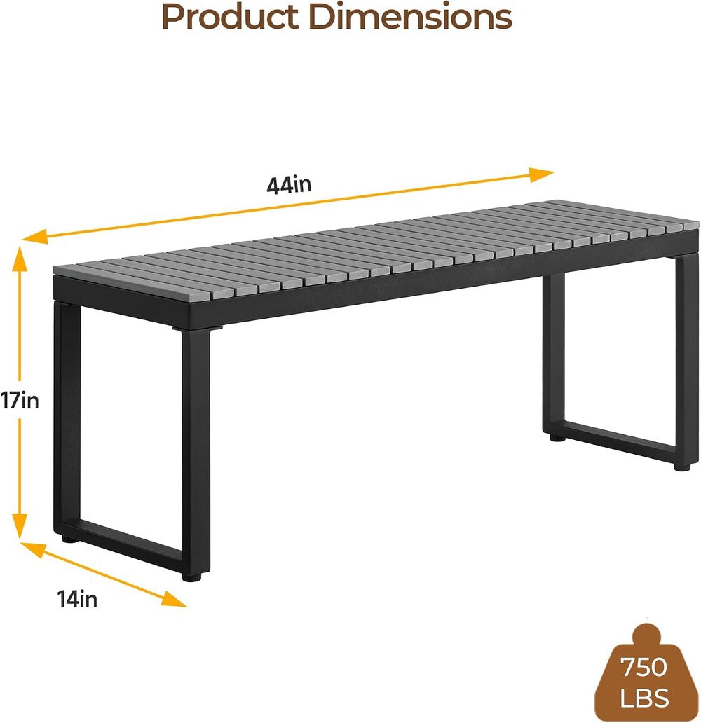 Weatherproof Outdoor Garden Bench, 2‑Person Patio Bench, Gray