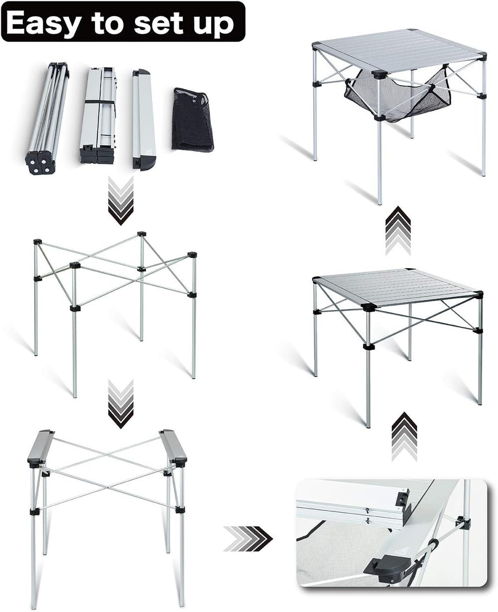 iClimb Lightweight Stable Alu. Folding Square Table Roll Up Top (Green, L)