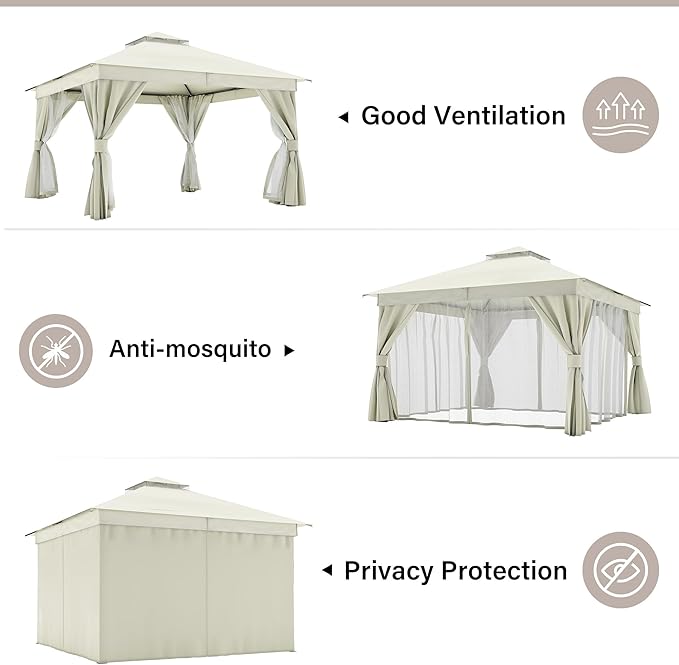 LAUSAINT HOME Semi-Permanent Outdoor Patio Gazebo 12'x12', Heavy Duty...