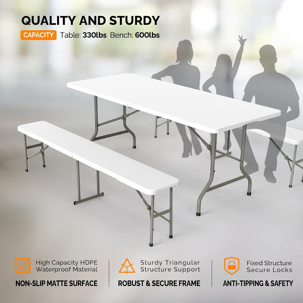 VINGLI Picnic Table Set with 2 Benches, 6 Feet Camping Table Chair Set,3-Piec...