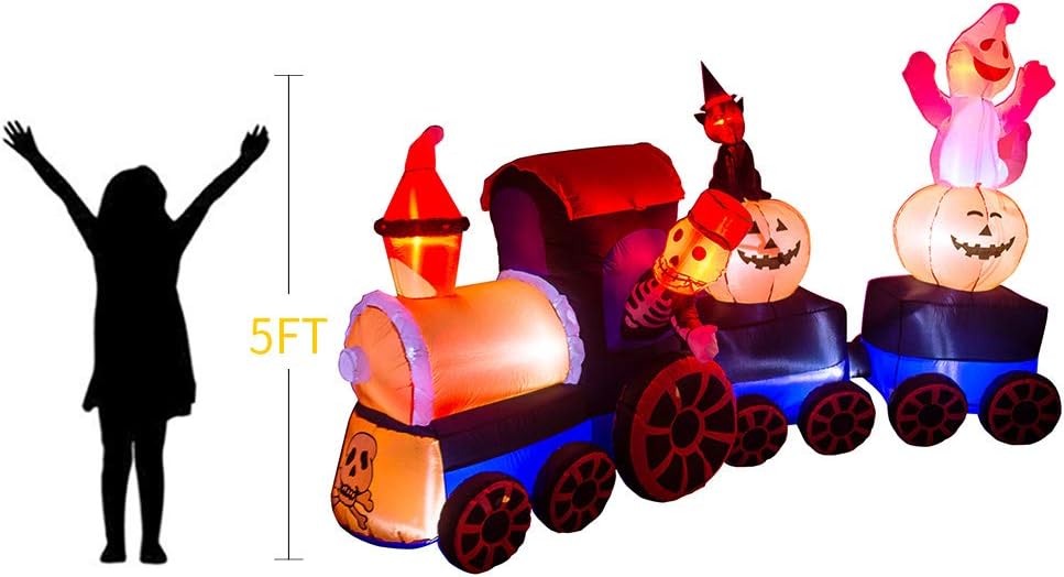 AJY 9 Feet Halloween Inflatable Train with Kittens White Ghosts/Pumpkin