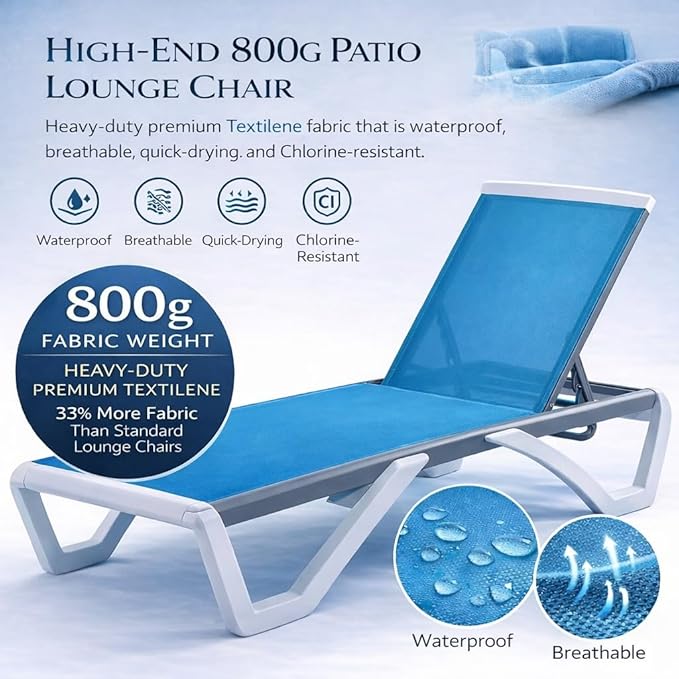 Kozyard Outdoor Chaise Lounge Chair, Full Flat Adjustable Patio Lounger with ...