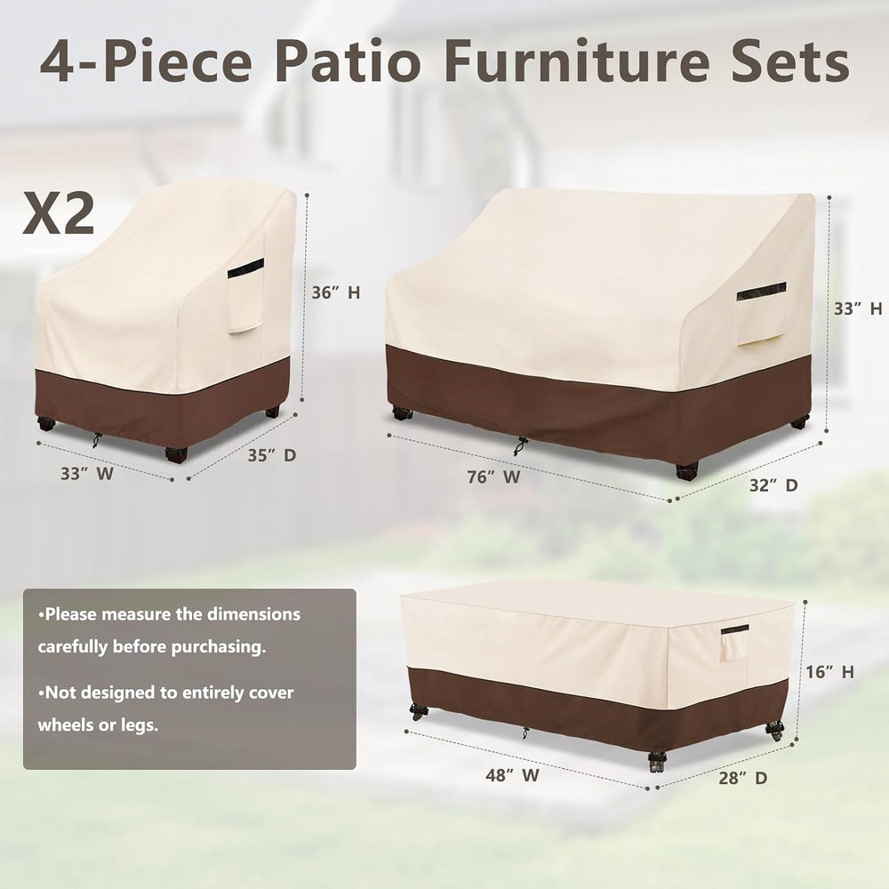 Rileytee Patio Furniture Cover Set, 600D Heavy Duty Waterproof 4-Piece Outdoo...