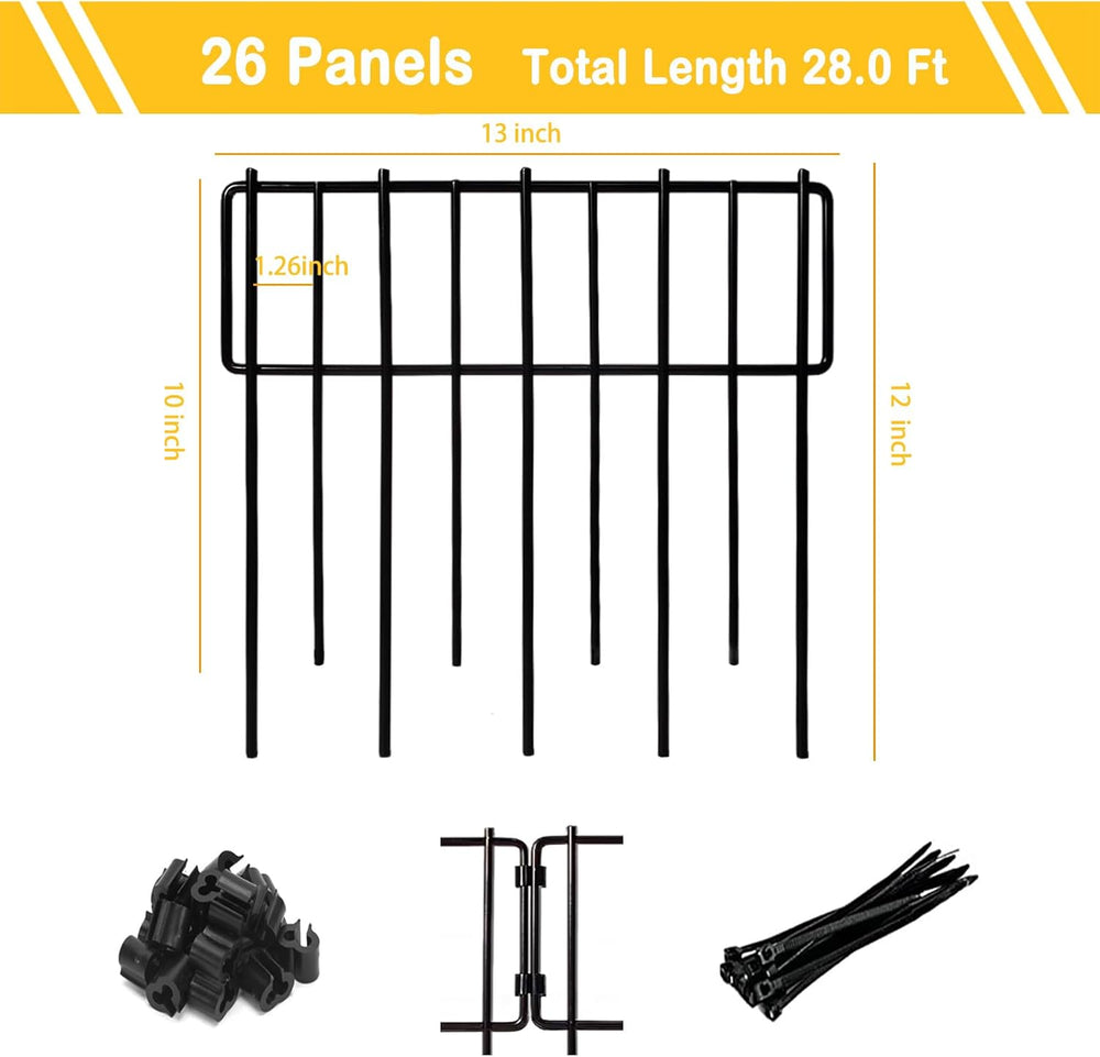 26 Pack Animal Barrier Fence, 12In(H) x 28.00Ft(L) Upgrade 1.26 in Gap Decora...