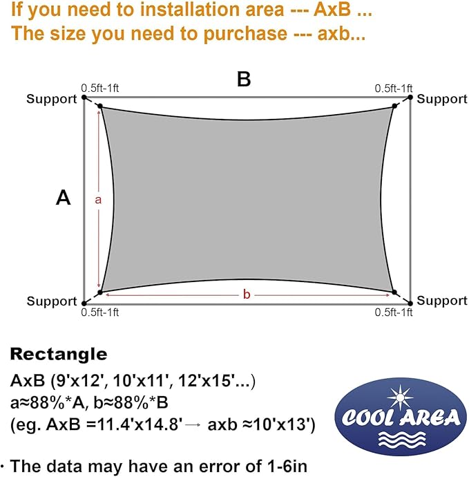 Cool Area Sun Shade Sail 12x16FT Rectangle Shade Canopy Outdoor Sunshade for ...