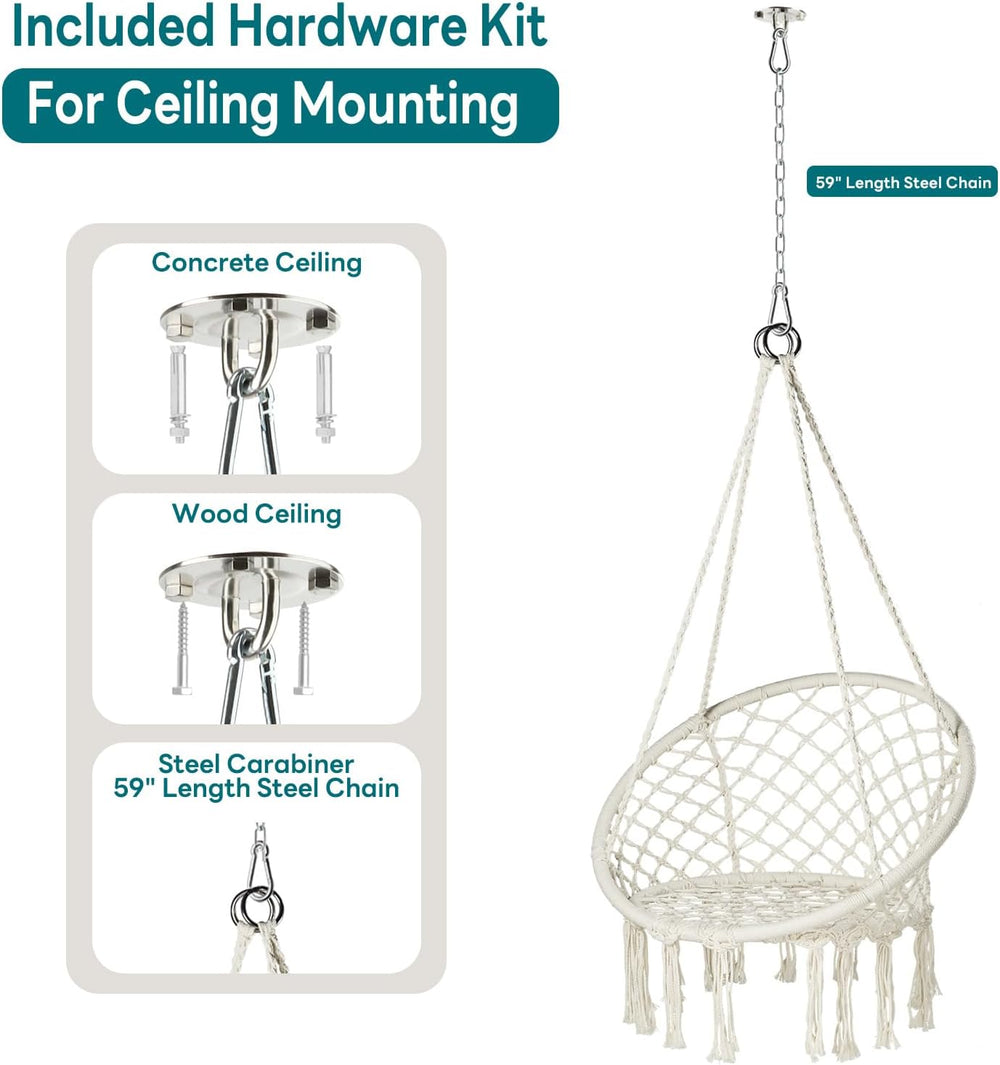 JoyView Macrame Hammock Chair, Hanging Chair with 2 Cushions, Hardware Kit