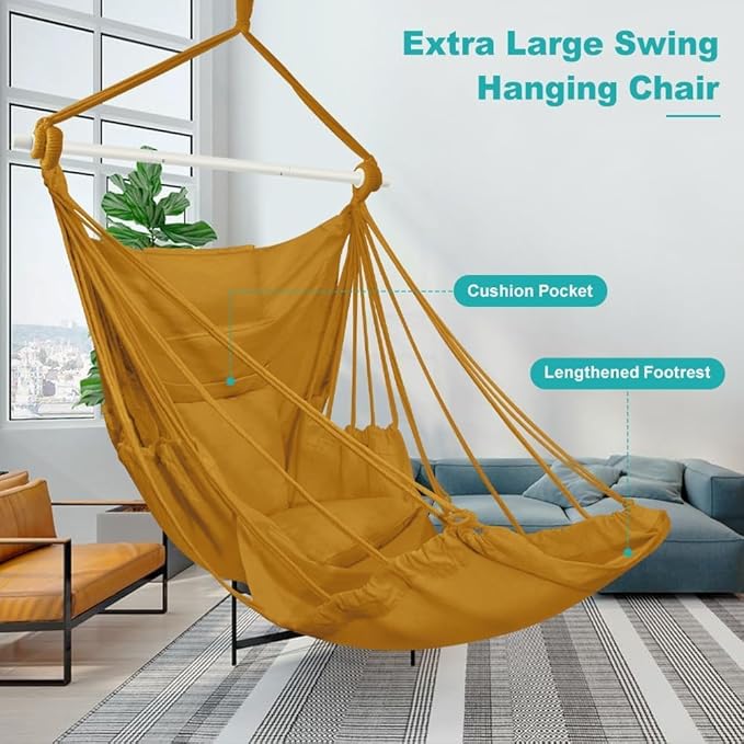 Outerman Hammock Chair, Hanging Chair with 3 Cushions and Foot Rest Support, ...