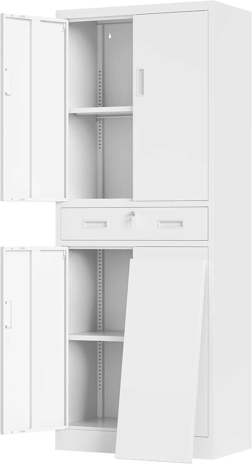 CJF 71" H Tall Metal Storage Cabinet with Drawer, Locking Garage Cabinet...