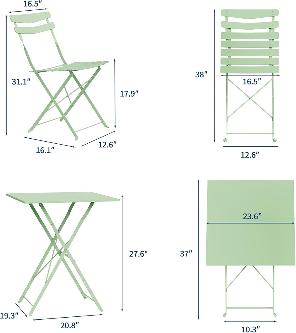 3 Piece Patio Bistro Set, Outdoor Folding Bistro Table and Chairs Set of 2