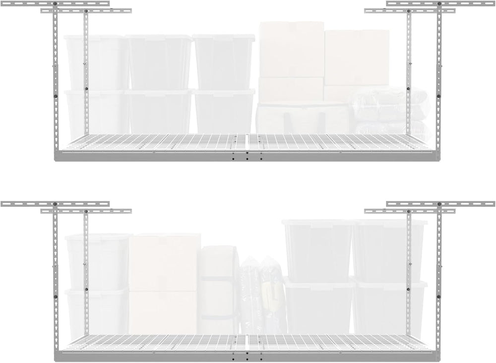 MonsterRax 2-Pack 4x8 Overhead Garage Storage Rack, White, 12"-24" ...