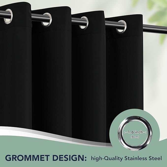 Black Outdoor Curtains for Patio Waterproof - 6 Panels Privacy Weatherproof O...