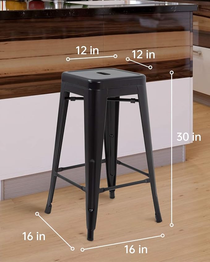 FDW Metal Bar Stools Set of 4 Counter Height Bar Stools 24 Inches Industrial ...