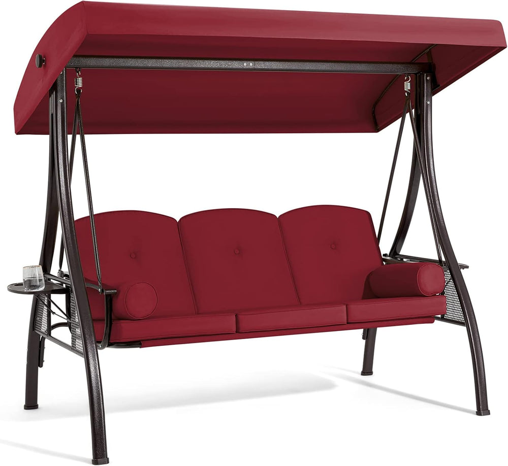 3 Person Porch Swing with Adjustable Canopy, Patio Swing with Stand