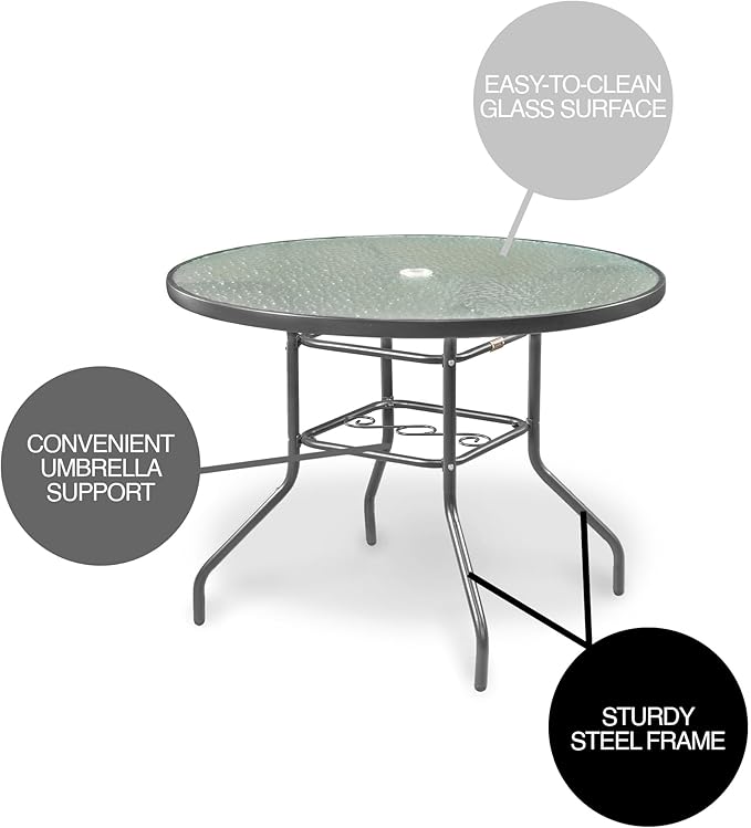 Garden Elements Outdoor Patio Furniture, Round Dining Table, Steel Base and R...