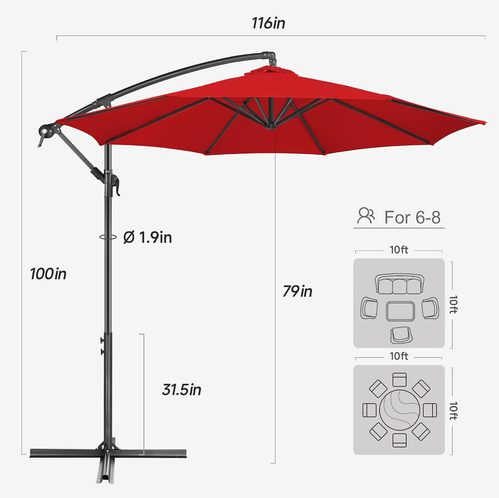 FLAME&SHADE Cantilever Patio Umbrella Outdoor, 10 FT, Red