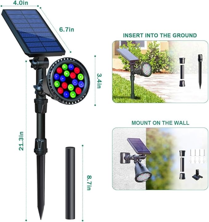 Solar Outdoor Lights, 9 Modes Color Changing 18 LED Halloween Solar Spot Ligh...