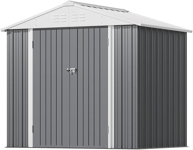 Greesum 8×6FT Outdoor Storage Shed, Metal Patio Storaged Sheds with Lockable ...