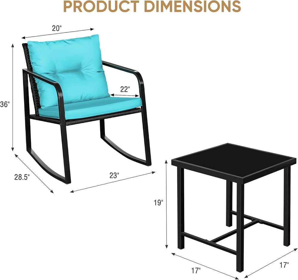 Devoko 3 Pieces Patio Furniture Set Wicker Outdoor Rocking Chair, Blue