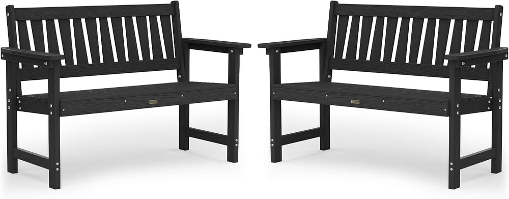 YEFU Outdoor Bench, 2-Person Garden Bench, Waterproof, Set of 2, Black