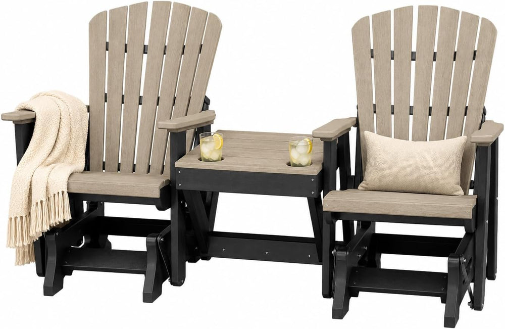 DutchCrafters Slat Fan Back Double Poly Adirondack Glider Outdoor Patio Chair...