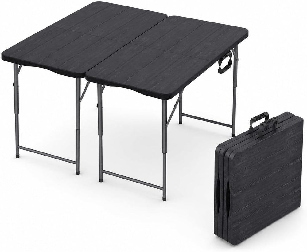 2 PACK of 4 Feet Foldable Table Adjustable Height with Built in Handle, Steel...