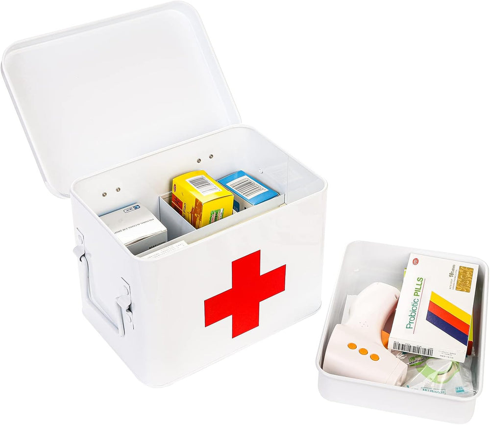 WUWEOT Metal First aid Box, Divided Medicine Tin First Aid Kit, Vintage Antiq...