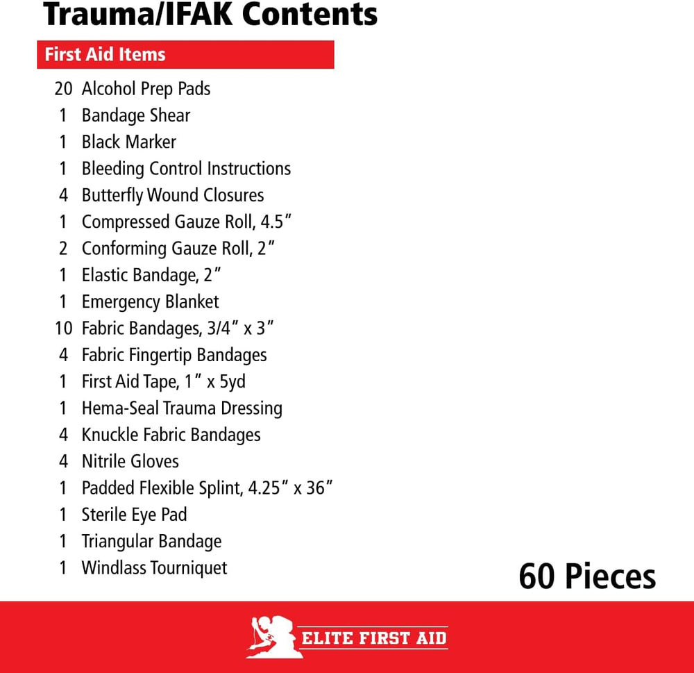 Elite First Aid 60-Piece Emergency Trauma Kit/IFAK Kit, MOLLE-Compatible Tact...