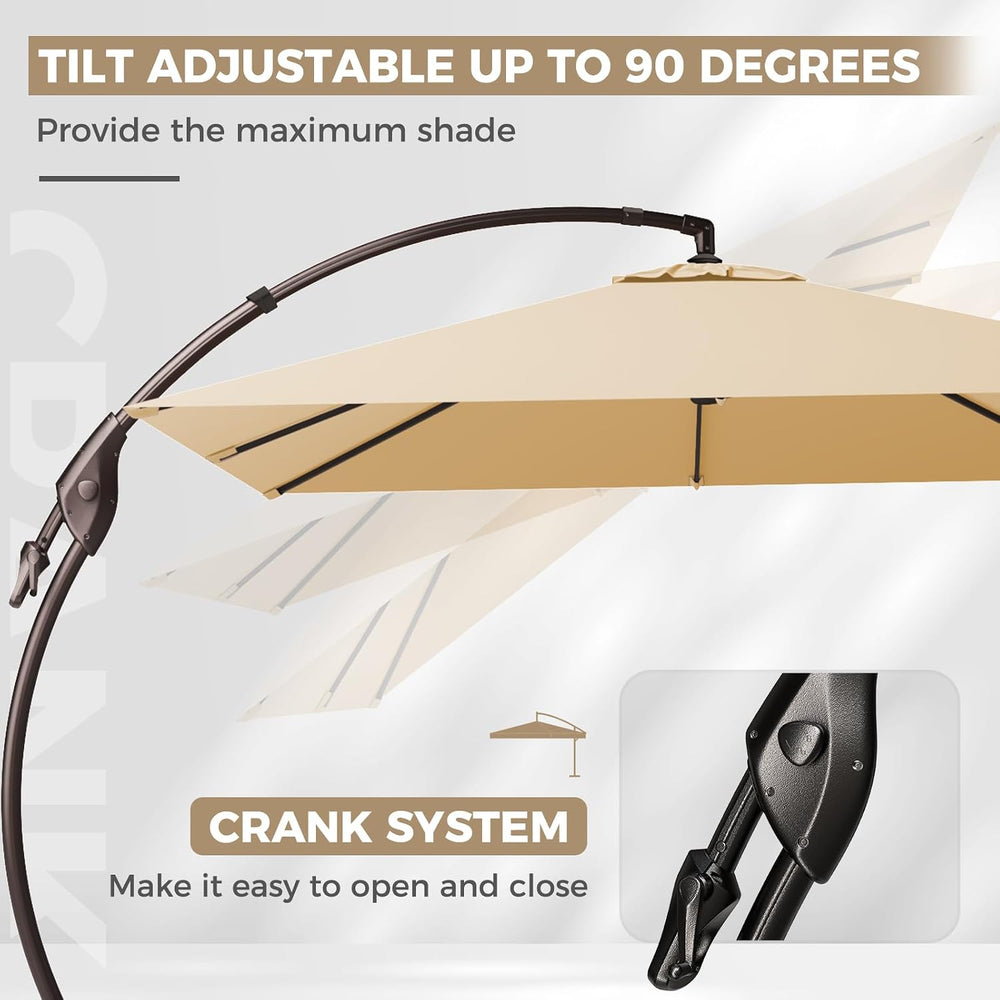 Grand patio 10x10 FT Sunbrella Square Cantilever Umbrella with Base, Flax